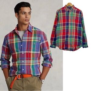Ralph Lauren Classic Plaid Cotton Long Sleeve Button Down Oxford Flannel Shirt M